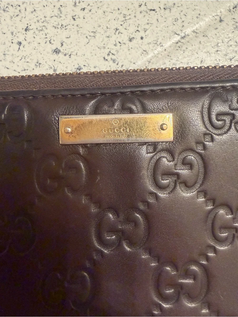 Gucci Brown Embossed Leather Zip Wallet - Picture 2 of 12